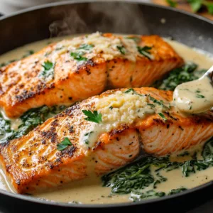 Pan Seared Salmon with Creamy Florentine Sauce