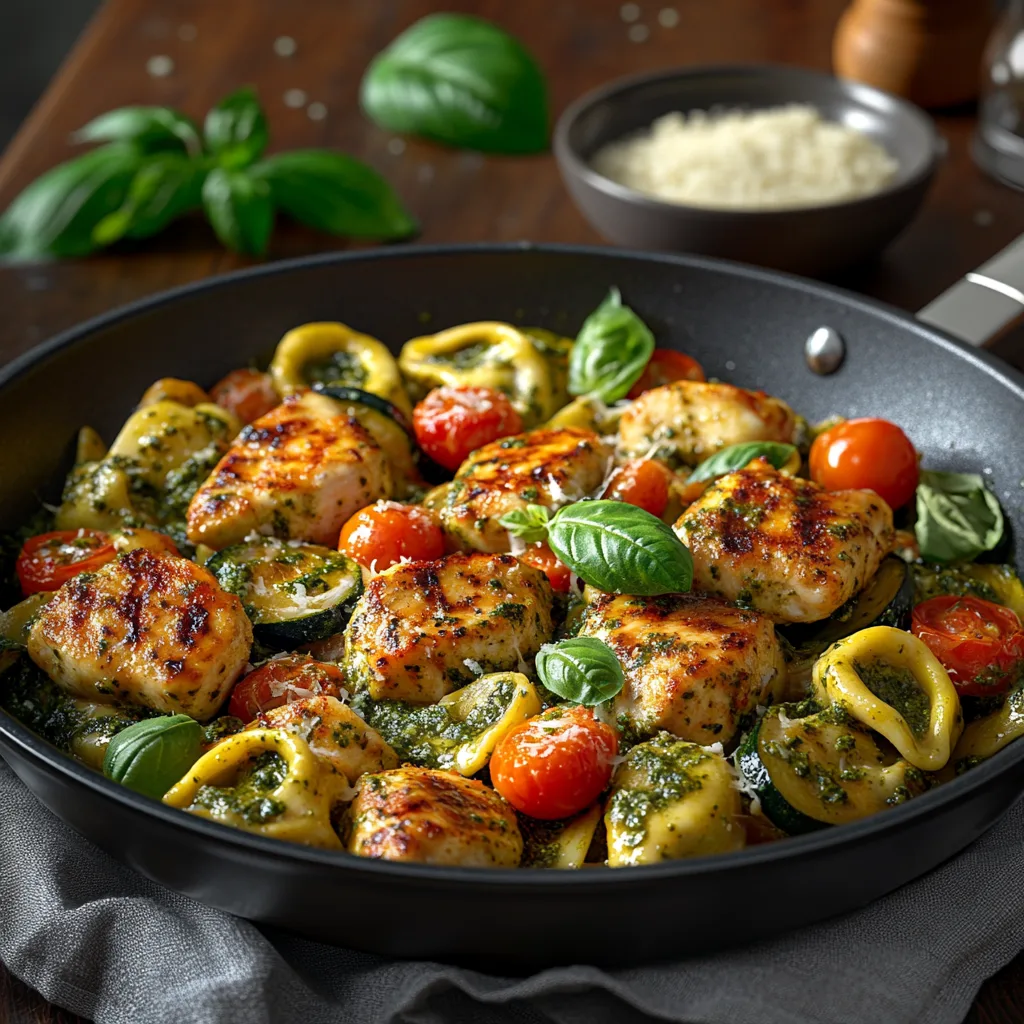 One Pan Pesto Chicken Tortellini