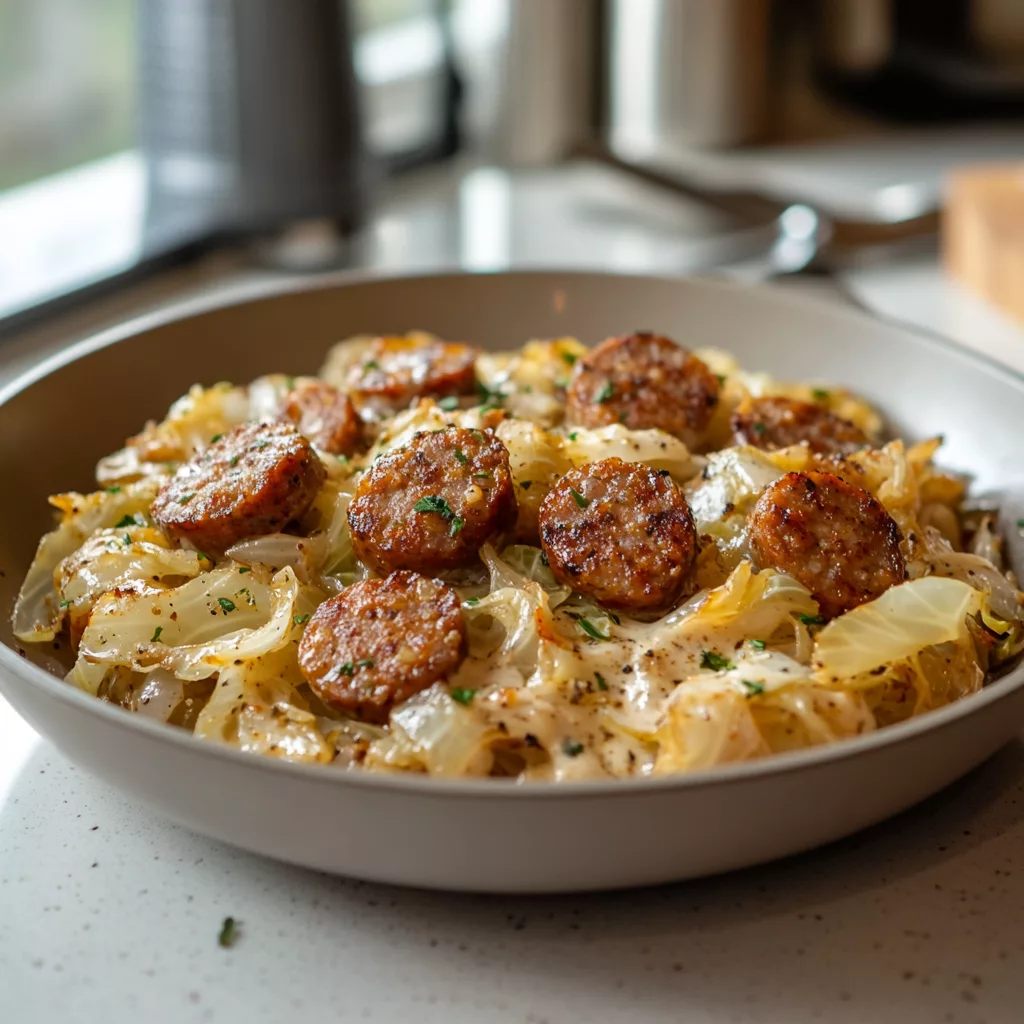 keto cajun sausage cabbage alfredo