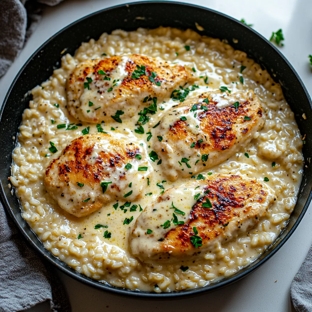 One Pan Creamy Parmesan Chicken and Rice