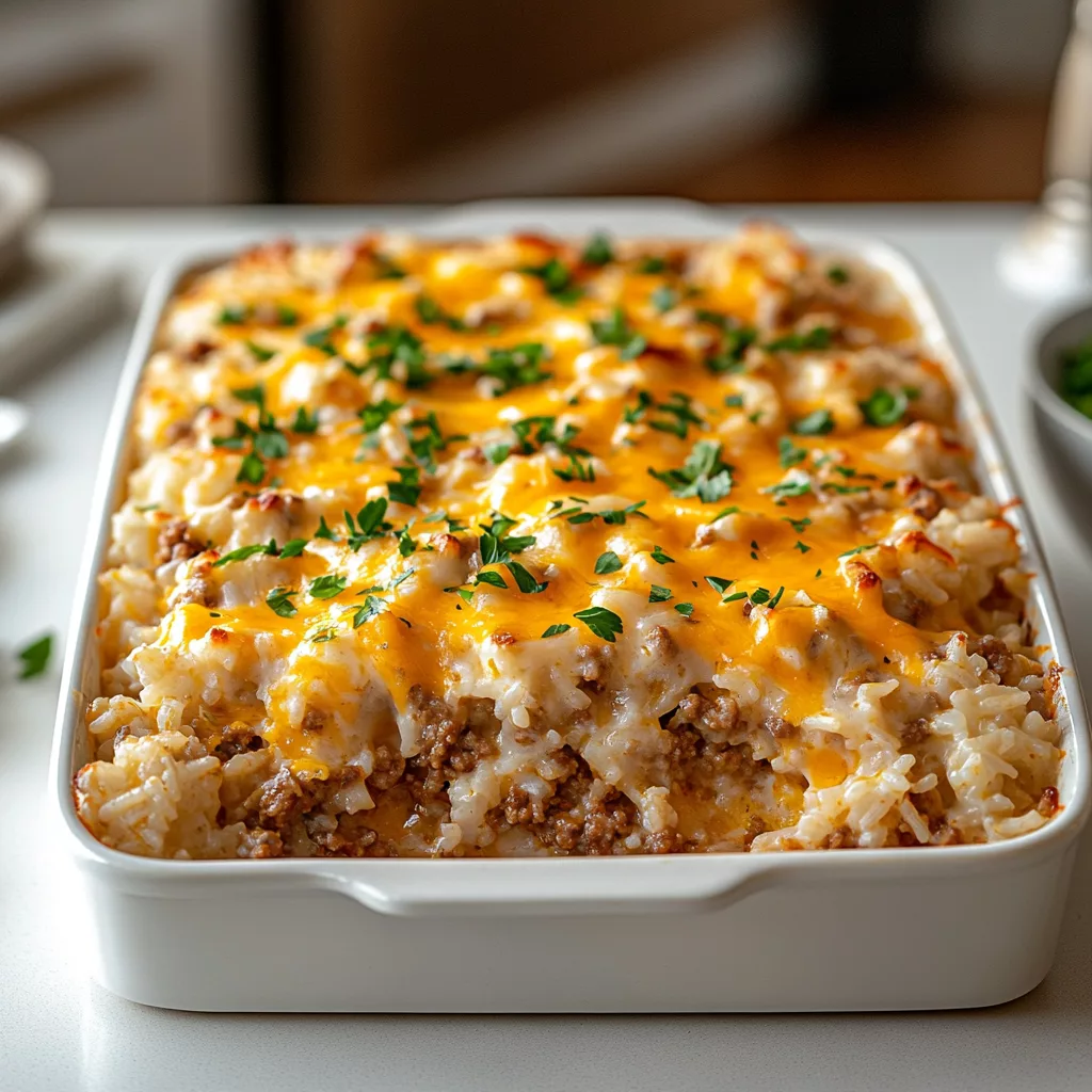 Cheesy Ground Beef and Rice Casserole