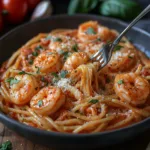 Spicy Shrimp Pasta in Garlic Tomato Cream Sauce
