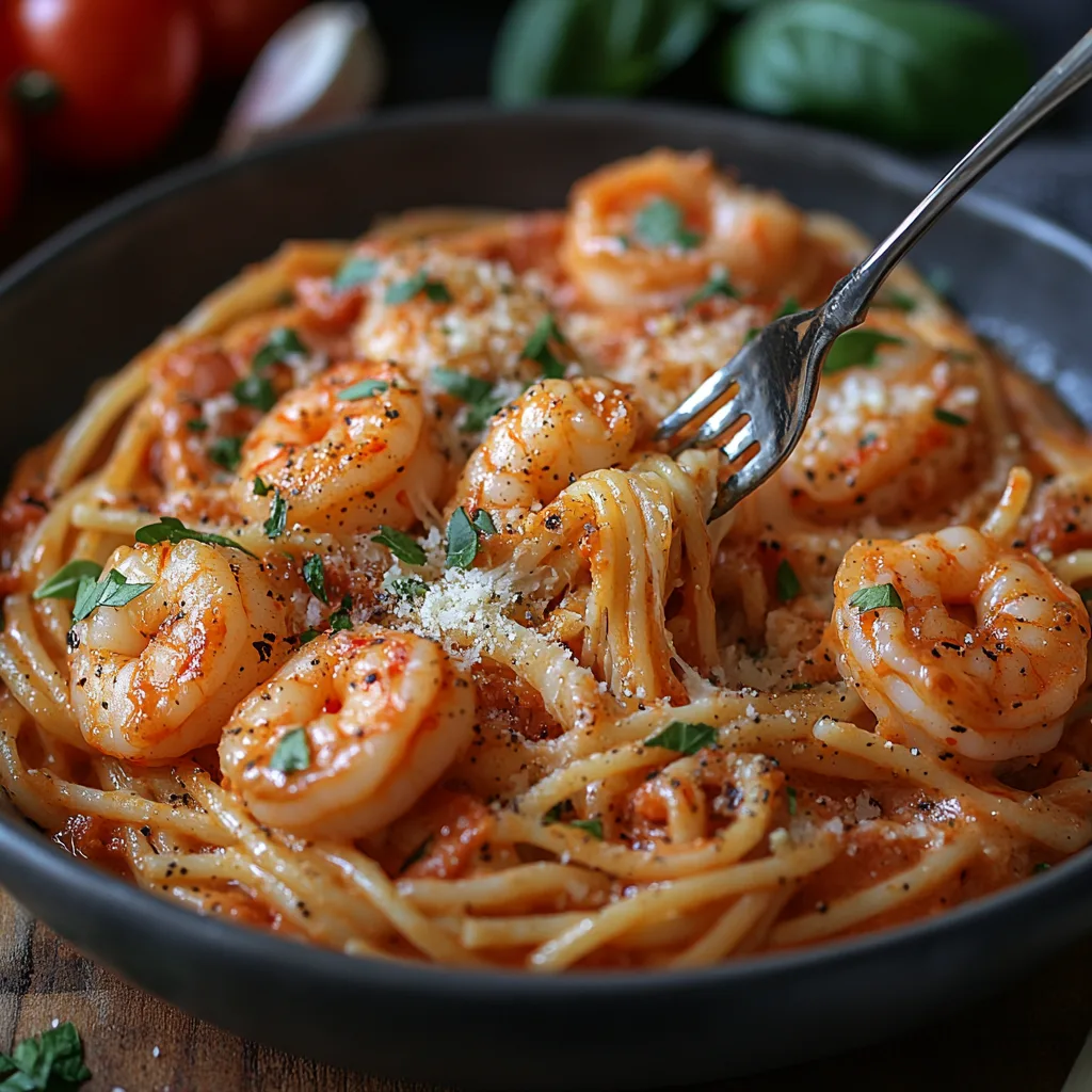 Spicy Shrimp Pasta in Garlic Tomato Cream Sauce