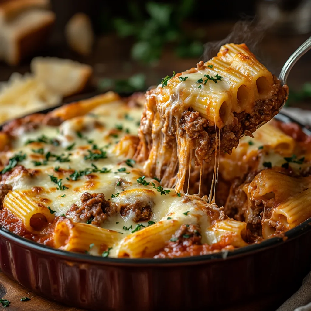 Beef Rigatoni Bake Cheesy Pasta Casserole