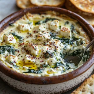 Spinach and Pepperoncini Baked Feta Dip