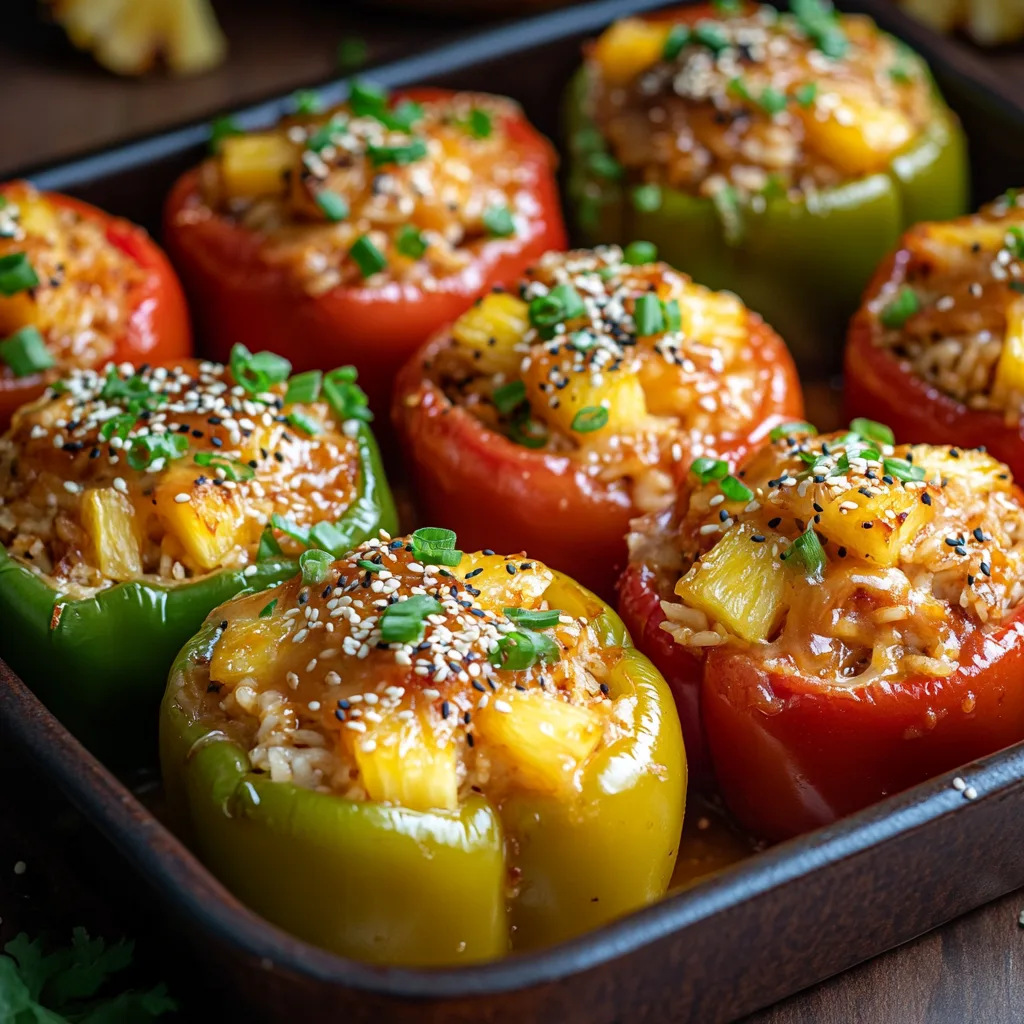 Teriyaki Pineapple Chicken Rice Stuffed Peppers