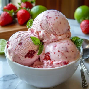 Roasted Strawberries Lime Basil Ice Cream