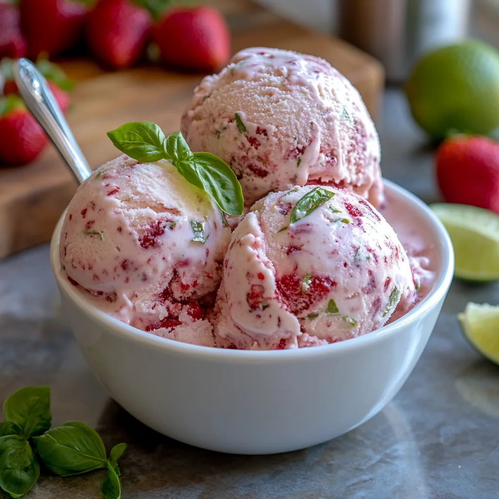 Roasted Strawberries Lime Basil Ice Cream
